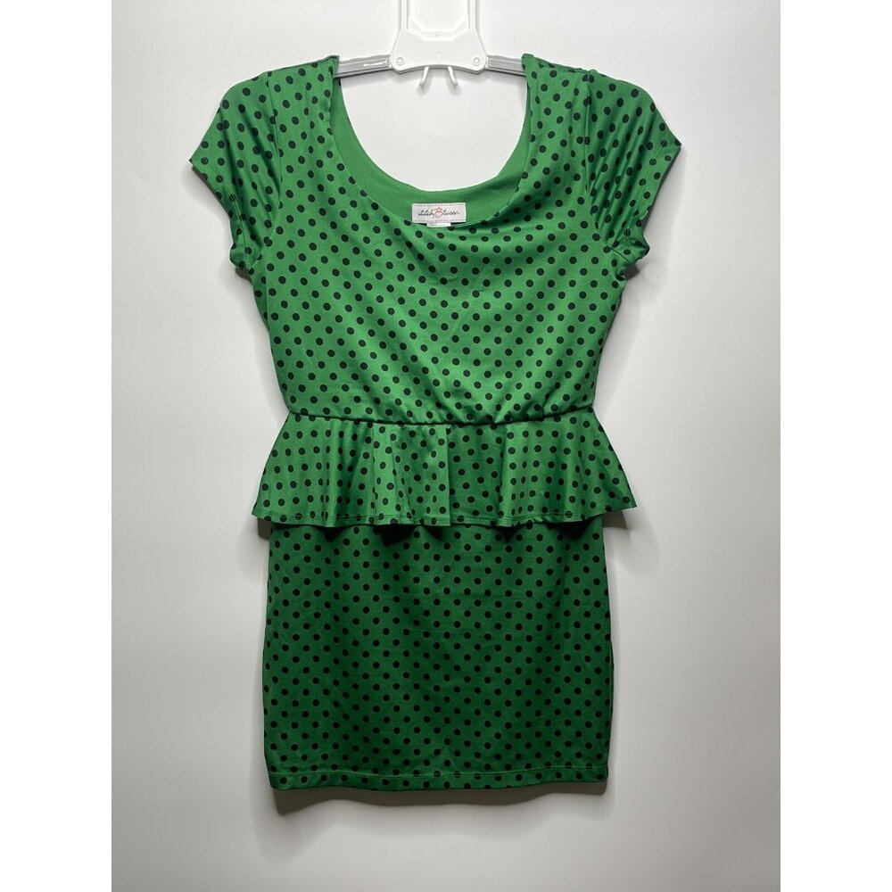 Stitch Btween Dress Womens Medium Green Polka Dot Print Mini